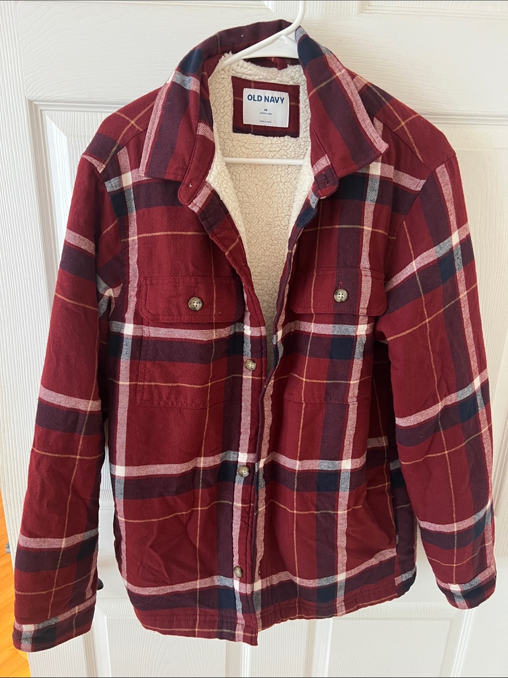 Old Navy Burgundy Plaid Sherpa-Lined Jacket